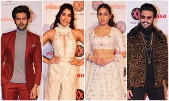 (From left) Kartik Aaryan, Janhvi Kapoor, Sara Ali Khan and Ranveer Singh at Lokmat awards 2018 in Mumbai. (From left) Kartik Aaryan, Janhvi Kapoor, Sara Ali Khan and Ranveer Singh at Lokmat awards 2018 in Mumbai.