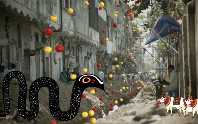 A still from Ghode Ko Jalebi Khilane Le Ja Riya Hoon, which combines documentary footage, animation and folk art to tell of the dreams and nightmares of Old Delhi’s beggars, pickpockets, hawkers and rickshaw pullers. A still from Ghode Ko Jalebi Khilane Le Ja Riya Hoon, which combines documentary footage, animation and folk art to tell of the dreams and nightmares of Old Delhi’s beggars, pickpockets, hawkers and rickshaw pullers.