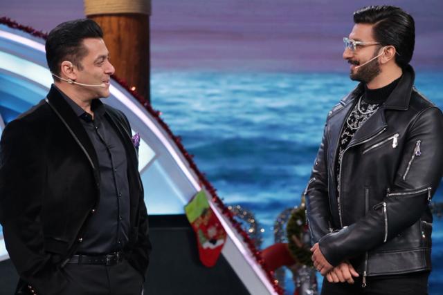 Salman Khan and Ranveer Singh on Bigg Boss 12. Salman Khan and Ranveer Singh on Bigg Boss 12.