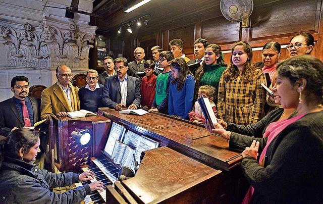A choir sings Christmas carols at Cathedral Church of the Redemption, near President’s Estate, in New Delhi, India, on December 22. (Sanchit Khanna / HT Photo) A choir sings Christmas carols at Cathedral Church of the Redemption, near President’s Estate, in New Delhi, India, on December 22. (Sanchit Khanna / HT Photo)