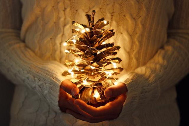 Wrap the pine cone in fairylights. (iStock) Wrap the pine cone in fairylights. (iStock)