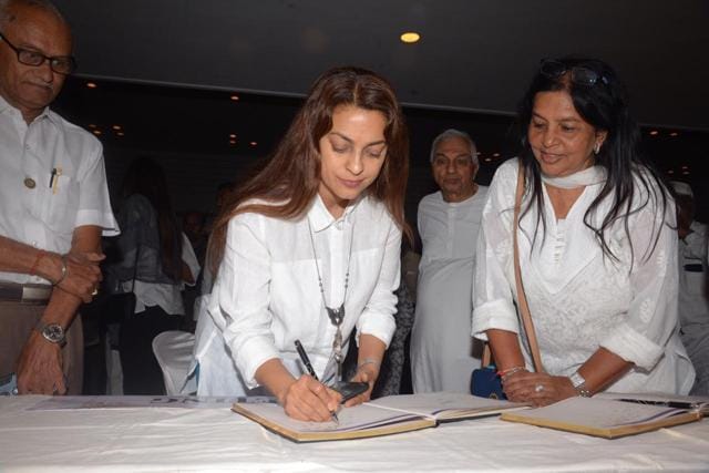 Juhi Chawla at Nana Chudasama’s prayer meet. (Viral Bhayani) Juhi Chawla at Nana Chudasama’s prayer meet. (Viral Bhayani)