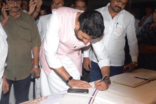 Abhishek at Nana Chudasama’s prayer meet. (Viral Bhayani) Abhishek at Nana Chudasama’s prayer meet. (Viral Bhayani)
