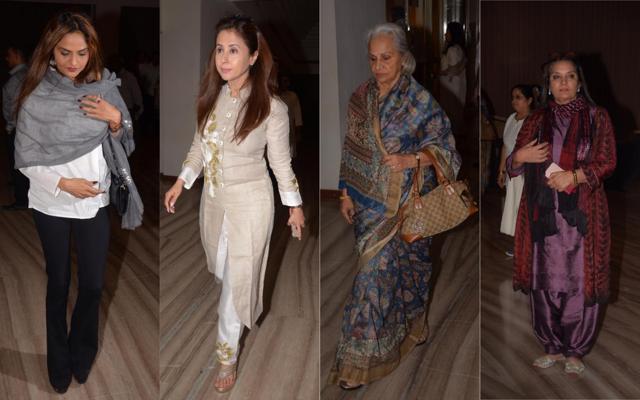 Madhoo, Urmila, Waheeda Rahman, Shabana Azmi at Nana Chudasama’s prayer meet. (Viral Bhayani) Madhoo, Urmila, Waheeda Rahman, Shabana Azmi at Nana Chudasama’s prayer meet. (Viral Bhayani)