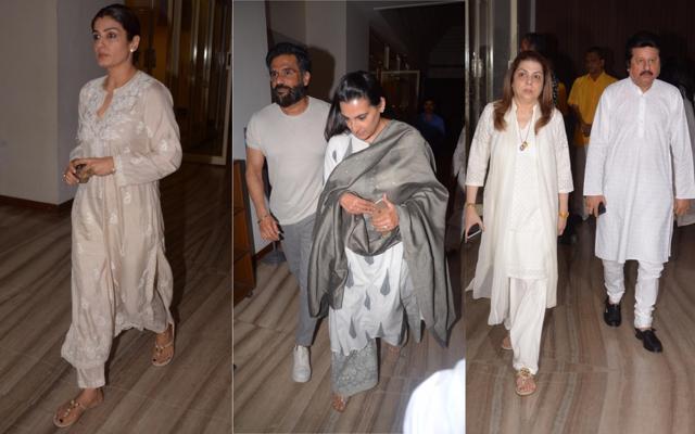 Raveena, Suniel Shetty, Mana Shetty, Pankaj Udhas at Nana Chudasama’s prayer meet. (Viral Bhayani) Raveena, Suniel Shetty, Mana Shetty, Pankaj Udhas at Nana Chudasama’s prayer meet. (Viral Bhayani)