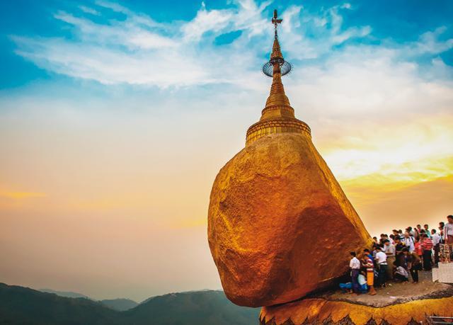 The Golden Rock in Kyaiktiyo is a gravity-defying rock that sits on the edge of a mountain (Shutterstock) The Golden Rock in Kyaiktiyo is a gravity-defying rock that sits on the edge of a mountain (Shutterstock)