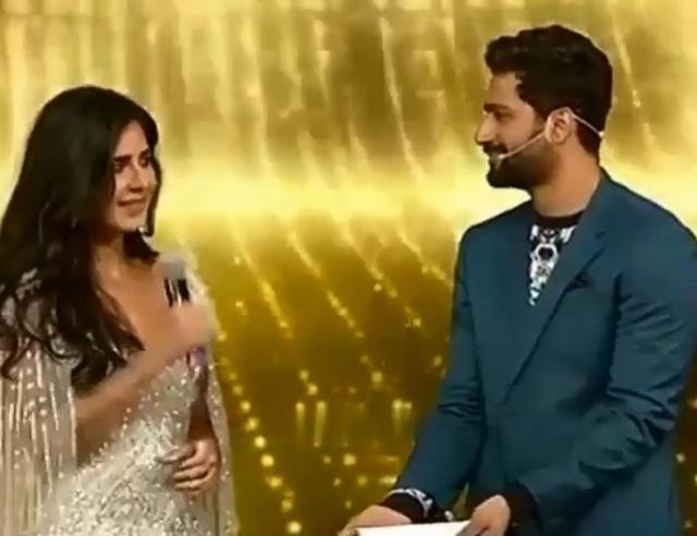 Vicky Kaushal and Katrina Kaif interact during a recent awards show. Vicky Kaushal and Katrina Kaif interact during a recent awards show.