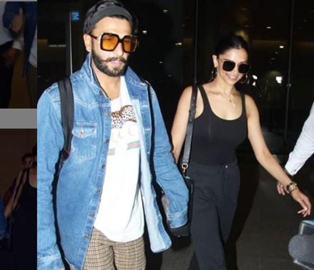 Ranveer Singh and Deepika Padukone can’t stop smiling as they return home.