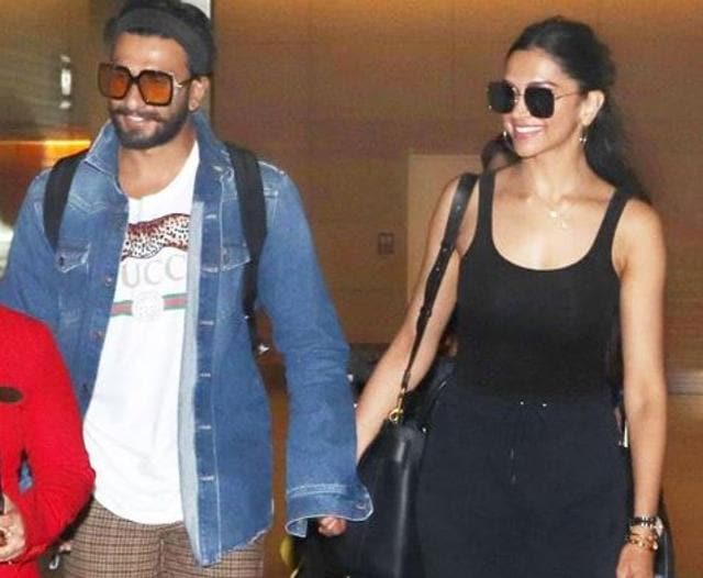 Ranveer Singh and Deepika Padukone at the Mumbai airport.