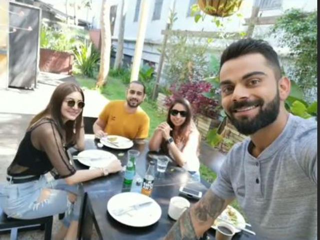 Anushka Sharma and Virat Kohli during a brunch with friends.