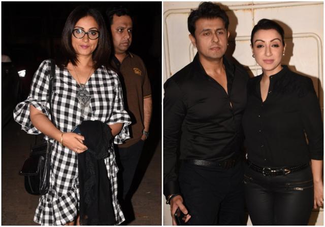 Divya Dutta and Sonu Nigam with wife at the screening. (Viral Bhayani)