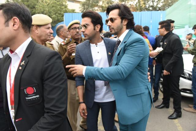 Rajkummar Ra and Varun Dhawan at the airport. (Viral Bhayani) Rajkummar Ra and Varun Dhawan at the airport. (Viral Bhayani)