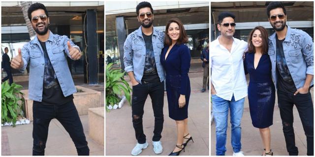 Vicky Kaushal, Yami Gautam and Mohit Raina at Uri screening in Mumbai.