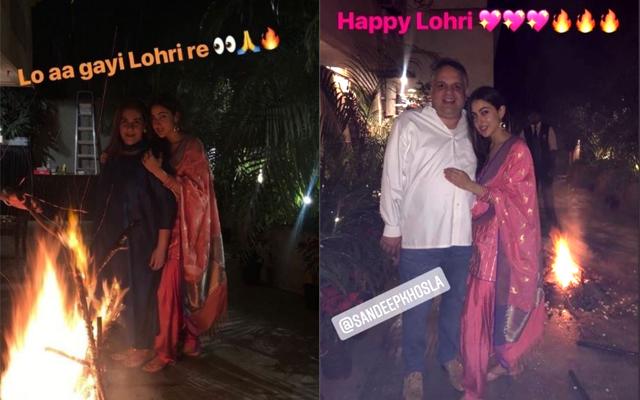 Sara Ali Khan during the Lohri celebrations at her home. (Instagram) Sara Ali Khan during the Lohri celebrations at her home. (Instagram)