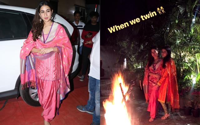 Sara Ali Khan with her friend during Lohri celebrations. (Viral Bhayani) Sara Ali Khan with her friend during Lohri celebrations. (Viral Bhayani)
