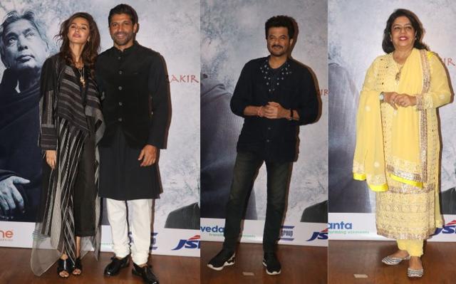 Farhan Akhtar with Shibani Dandekar, Anil Kapoor and Madhu Chopra at Raag Shayari event. (Viral Bhayani)