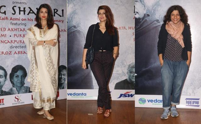 Aishwarya Rai Bachchan, Twinkle Khanna and Zoya Akhtar at Raag Shayari event. (Viral Bhayani)