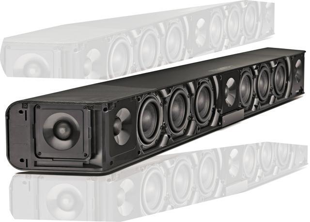 The Ambeo Soundbar is a 5.1 surround system with true separation, room-filling soundstage, thumping bass and an army of 13 drivers all encased in a pretty slim silhouette bar