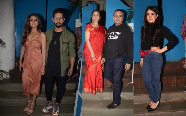 Ravi Dubey with wife Sargun Mehta, Paresh Rawal with wife Swarup Sampat and Radhika Madan at Uri party. (Viral Bhayani) Ravi Dubey with wife Sargun Mehta, Paresh Rawal with wife Swarup Sampat and Radhika Madan at Uri party. (Viral Bhayani)