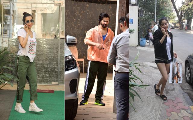 Malaika Arora, Varun Dhawan and Janhvi Kapoor spotted in Mumbai. (Viral Bhayani) Malaika Arora, Varun Dhawan and Janhvi Kapoor spotted in Mumbai. (Viral Bhayani)
