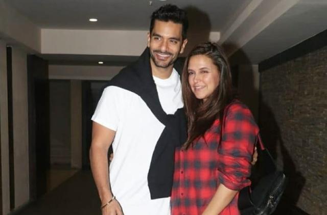 Neha Dhupia with Angad Bedi at Ranvijay Singha’s daughter’s birthday bash. (Viral Bhayani)
