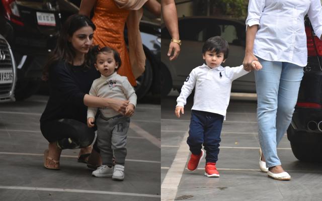Inaaya Kemmu and Taimur Ali Khan at their playschool. (Viral Bhayani) Inaaya Kemmu and Taimur Ali Khan at their playschool. (Viral Bhayani)