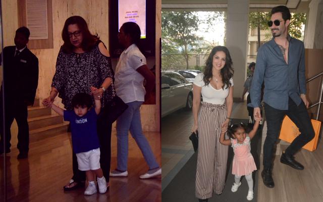Taimur Ali Khan with Babita and Sunny Leone with daughter Nisha. (Viral Bhayani) Taimur Ali Khan with Babita and Sunny Leone with daughter Nisha. (Viral Bhayani)