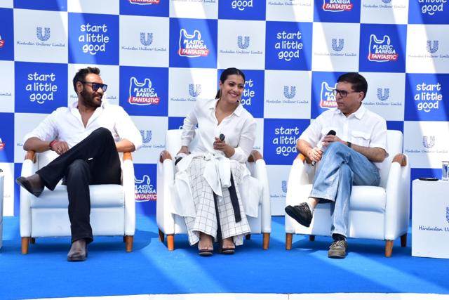 Ajay Devgn and Kajol at an event. (Viral Bhayani) Ajay Devgn and Kajol at an event. (Viral Bhayani)