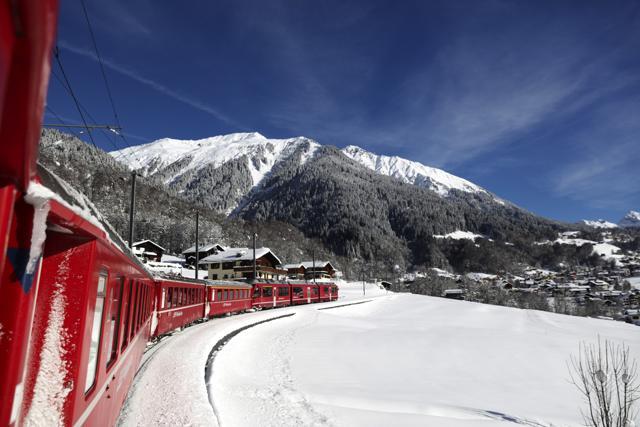 An SBB train makes its way towards the town of Davos. (Bloomberg) An SBB train makes its way towards the town of Davos. (Bloomberg)