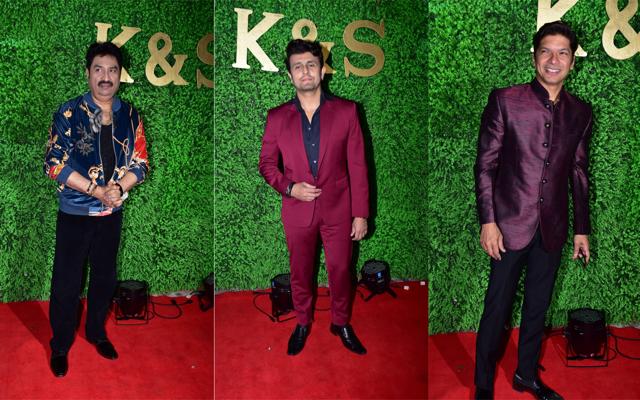 Kumar Sanu, Sonu Nigam, Shaan at Sameer’s daughter’s wedding reception. (Viral Bhayani) Kumar Sanu, Sonu Nigam, Shaan at Sameer’s daughter’s wedding reception. (Viral Bhayani)