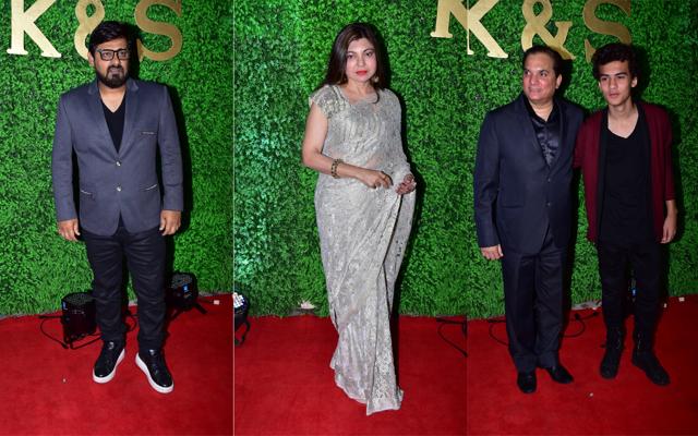 Wajid Khan, Alka Yagnik and Jatin Pandit at Sameer’s daughter’s wedding reception. (Viral Bhayani) Wajid Khan, Alka Yagnik and Jatin Pandit at Sameer’s daughter’s wedding reception. (Viral Bhayani)
