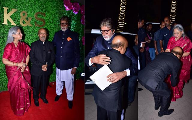 Lyricist Sameer welcomes the Bachchans at his daughter’s wedding reception. (Viral Bhayani) Lyricist Sameer welcomes the Bachchans at his daughter’s wedding reception. (Viral Bhayani)