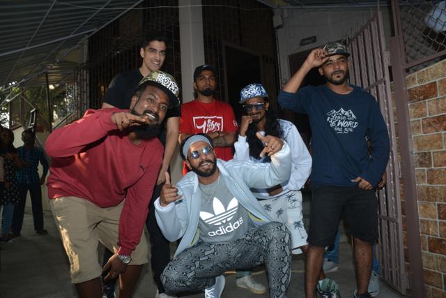 Actor Ranveer Singh seen with rappers at a dubbing studio in Mumbai. (IANS) Actor Ranveer Singh seen with rappers at a dubbing studio in Mumbai. (IANS)