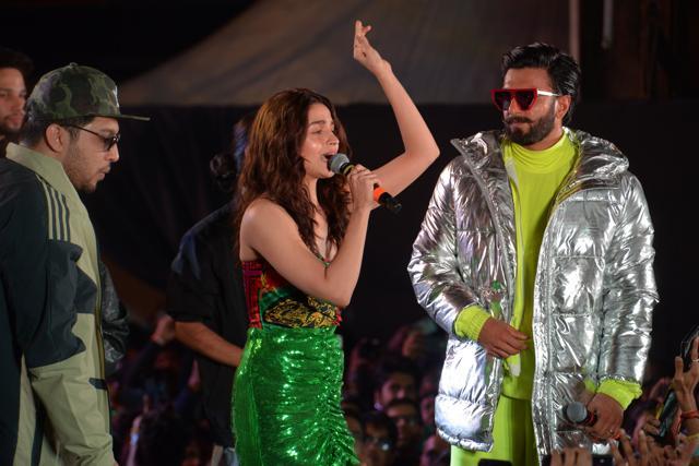 Ali Bhatt and Ranveer Singh at the music launch of Gully Boy. Ali Bhatt and Ranveer Singh at the music launch of Gully Boy.