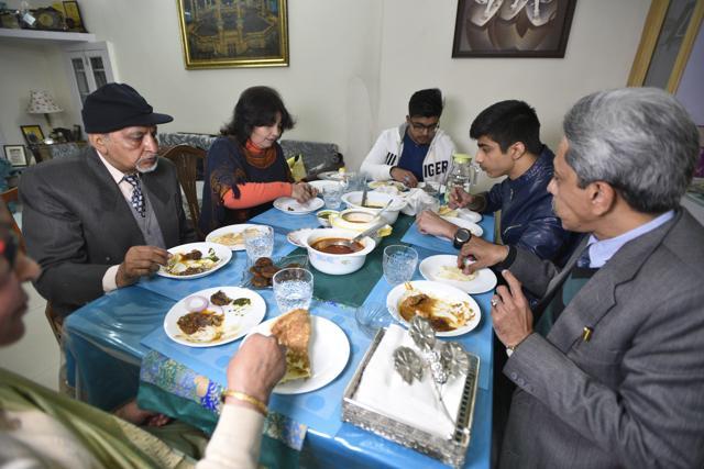Arshad Ali Fehmi, social activist, 53; former magazine editor and home-maker Sheeba Aslam Fehmi, 47; their son and food entrepreneur, Omaiyer Fehmi, 21 with Sheeba’s parents and nephew. (Burhaan Kinu/HT PHOTO) Arshad Ali Fehmi, social activist, 53; former magazine editor and home-maker Sheeba Aslam Fehmi, 47; their son and food entrepreneur, Omaiyer Fehmi, 21 with Sheeba’s parents and nephew. (Burhaan Kinu/HT PHOTO)