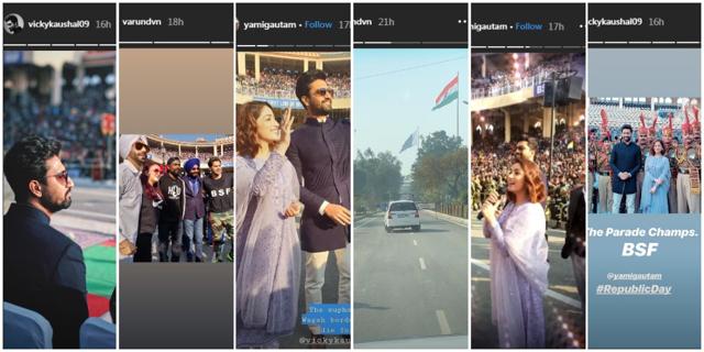 Vicky Kaushal, Varun Dhawan and Yami Gautam at Wagah. Vicky Kaushal, Varun Dhawan and Yami Gautam at Wagah.