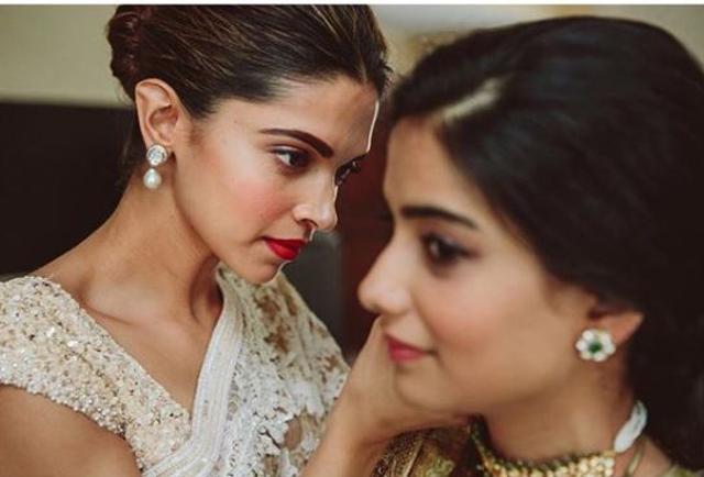 Deepika Padukone with her friend at her wedding in Sri Lanka.
