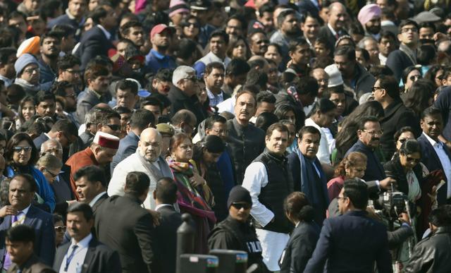 (From left) Amit Shah, Ghulam Nabi Azad, Rahul Gandhi and Nitin Gadkari. (PTI)