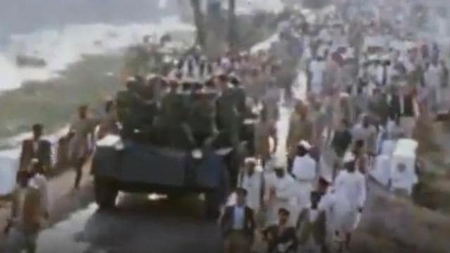 The film captures the procession from the station to the banks of the Narmada for more than 3 minutes. (Screengrab) The film captures the procession from the station to the banks of the Narmada for more than 3 minutes. (Screengrab)