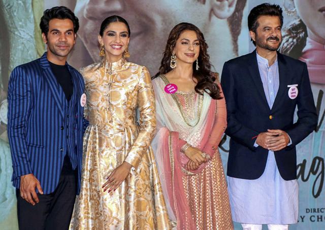 Mumbai: Bollywood actors Sonam Kapoor, Anil Kapoor, Rajkummar Rao and Juhi Chawla at a press conference for their upcoming film 'Ek Ladki Ko Dekha Toh Aisa Laga', in Mumbai. (PTI) (PTI) Mumbai: Bollywood actors Sonam Kapoor, Anil Kapoor, Rajkummar Rao and Juhi Chawla at a press conference for their upcoming film 'Ek Ladki Ko Dekha Toh Aisa Laga', in Mumbai. (PTI) (PTI)