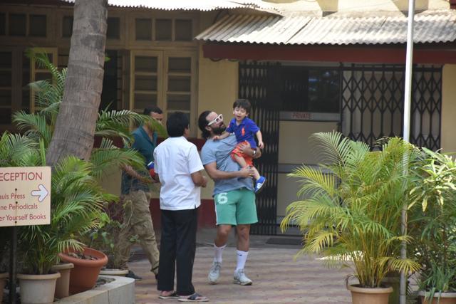 Taimur Ali Khan with dad Saif Ali Khan in Mumbai.