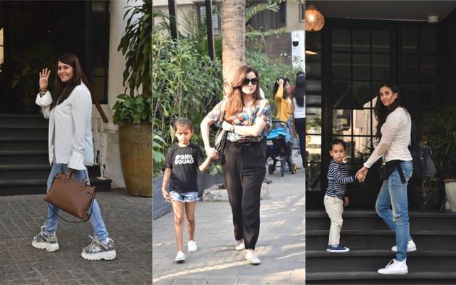 Ekta Kapoor, Neelam Kothari with daughter and Pragya Yadav with her daughter at a restaurant. (Varinder Chawla) Ekta Kapoor, Neelam Kothari with daughter and Pragya Yadav with her daughter at a restaurant. (Varinder Chawla)