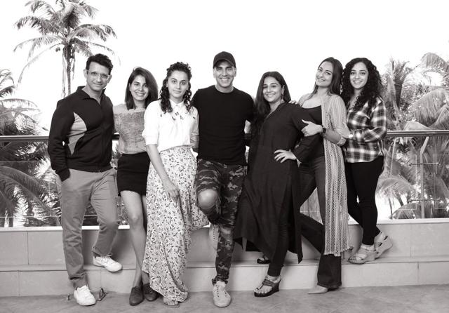 The star cast of Mission Mangal including Sharman Joshi, Kirti Kulhari, Taapsee Pannu, Akshay Kumar, Vidya Balan, Sonakshi Sinha and Nithya Menon. The star cast of Mission Mangal including Sharman Joshi, Kirti Kulhari, Taapsee Pannu, Akshay Kumar, Vidya Balan, Sonakshi Sinha and Nithya Menon.