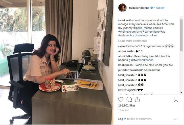 Twinkle Khanna praised a biscuit brand, while announcing it was an ad (photo: Instagram/twinklerkhanna.)