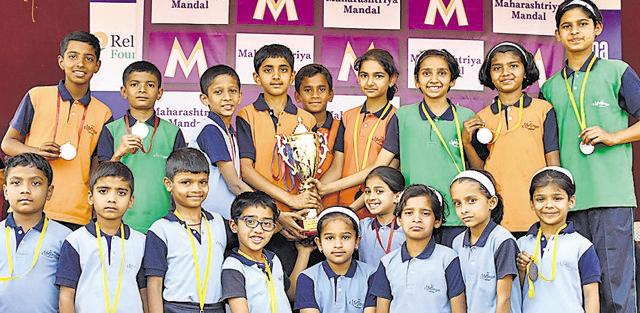 Over all championship winning team Muktangan school in inter-school athletics competition at Maharashtriya Mandal Mukkund Nagar (Rahul Raut/HT PHOTO)
