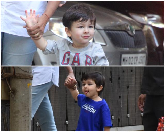 Taimur on his way to the play school and with his parents’ staff in Bandra. Taimur on his way to the play school and with his parents’ staff in Bandra.