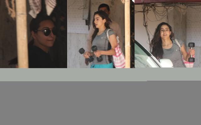 Sonakshi Sinha and Sara Ali Khan at a gym. (Varinder Chawla) Sonakshi Sinha and Sara Ali Khan at a gym. (Varinder Chawla)