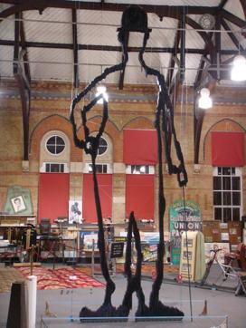 A 20-ft-high outline of Chaplin created by Anna Odrich and George Parnell as a temporary exhibit. A 20-ft-high outline of Chaplin created by Anna Odrich and George Parnell as a temporary exhibit.