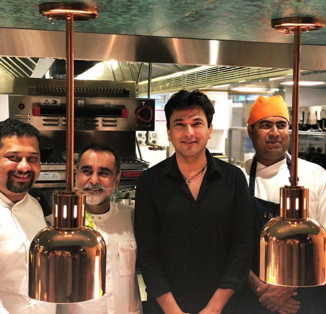 Vineet Bhatia (second from left) and Vikas Khanna (third from left) at Indya, Dubai.