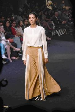 A model showcases the collection of designer Ruchika Sachdeva during Lakme Fashion Week 2019 at JIO Garde,BKC in Mumbai. (Pramod Thakur/HT)